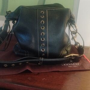 Coach Black Leather Eyelet Shoulder Bag